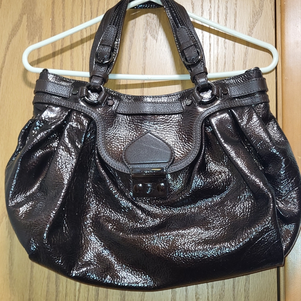 Moschino brown patent brown satchel